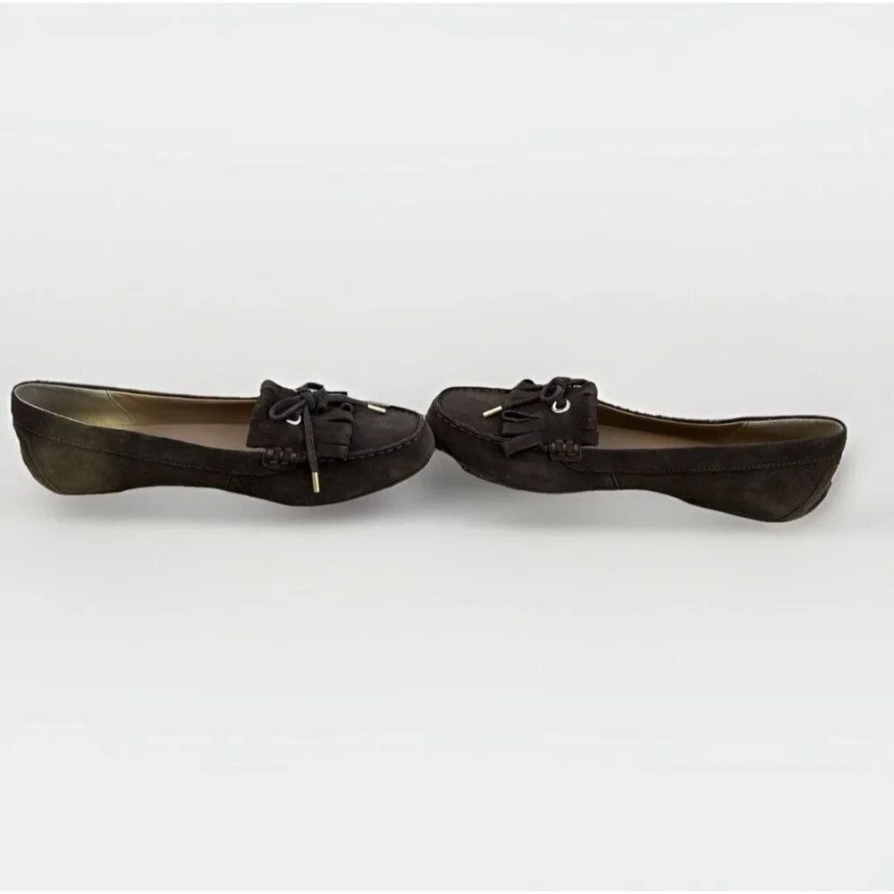 New Lands End Womens Size 8 Slip On Tassel Moccasin Brown Suede Loafers